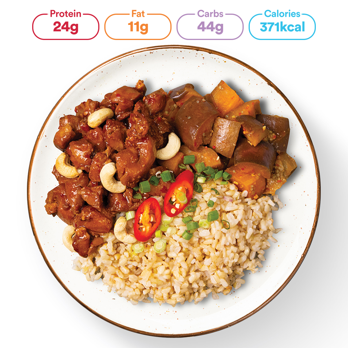 Gong Bao Chicken with Brown Rice and Eggplants